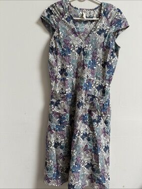 Sailor Rose Floral Cap-Sleeve Midi Dress in Blue & Purple